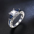 Silver Luminous Heart Promise Ring with large clear square and smaller blue stones | Oria Jewel