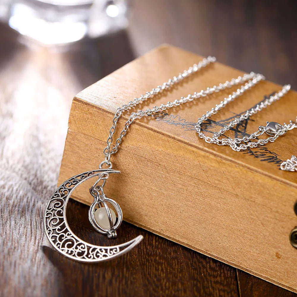 Glowing Moon Necklace – Luminous Healing Stone Pendant - Oria Jewel