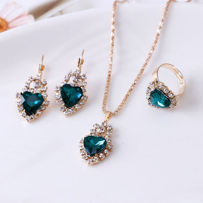 Water Drop Rhinestone Jewelry Set – Necklace, Earrings &amp; Ring - Oria Jewel