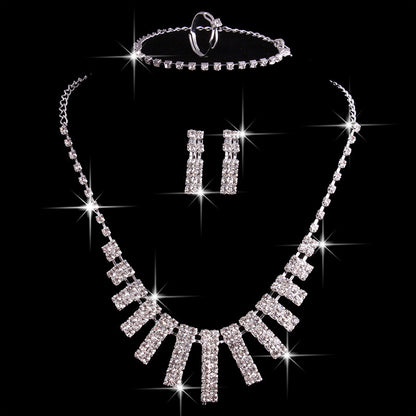 Rhinestone Jewelry Set – Necklace, Earrings, Ring &amp; Bracelet - Oria Jewel