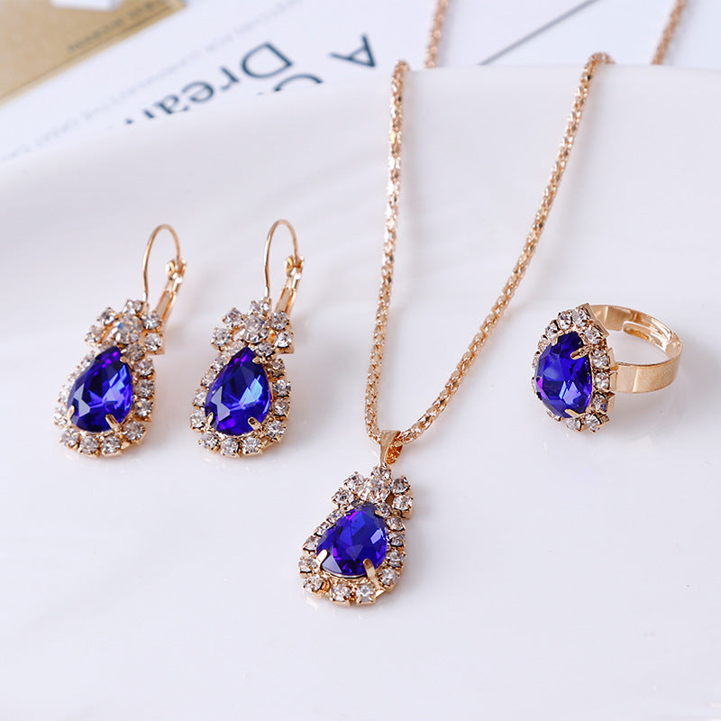 Water Drop Rhinestone Jewelry Set – Necklace, Earrings & Ring - Oria Jewel