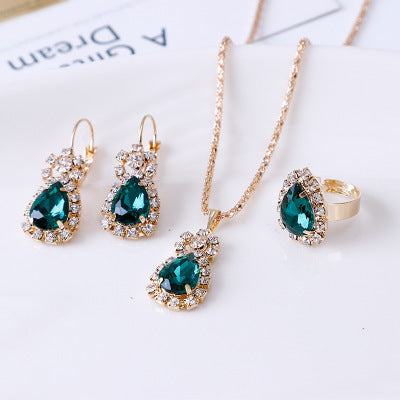 Water Drop Rhinestone Jewelry Set – Necklace, Earrings &amp; Ring - Oria Jewel