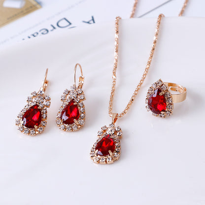Water Drop Rhinestone Jewelry Set – Necklace, Earrings &amp; Ring - Oria Jewel