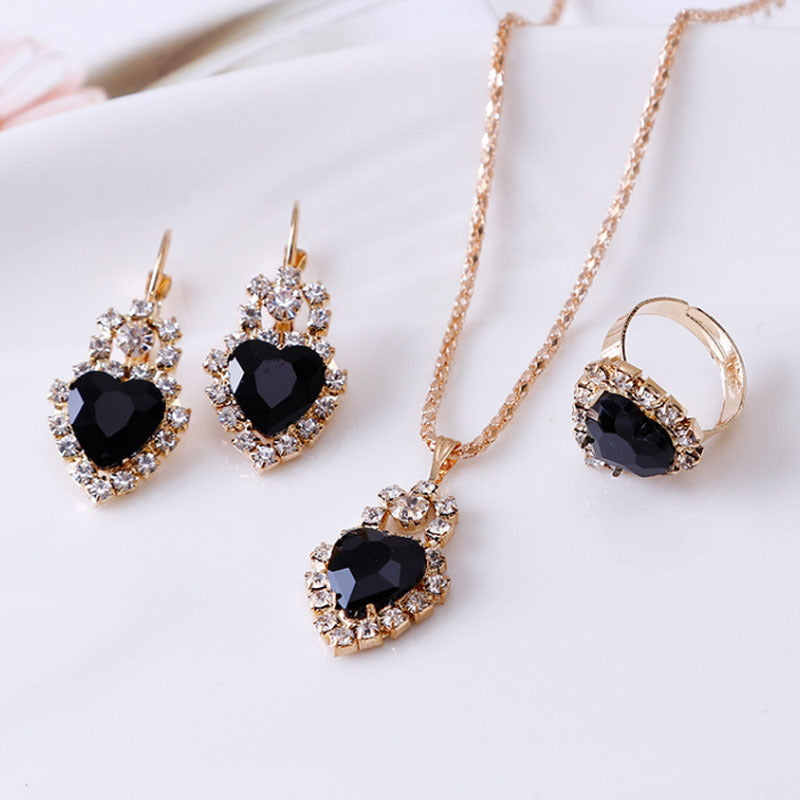 Water Drop Rhinestone Jewelry Set – Necklace, Earrings & Ring - Oria Jewel