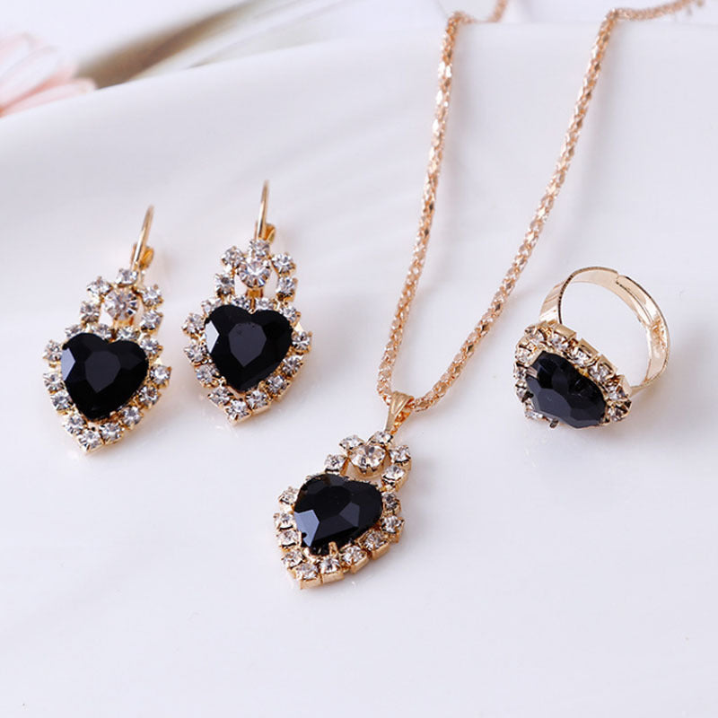 Water Drop Rhinestone Jewelry Set – Necklace, Earrings &amp; Ring - Oria Jewel