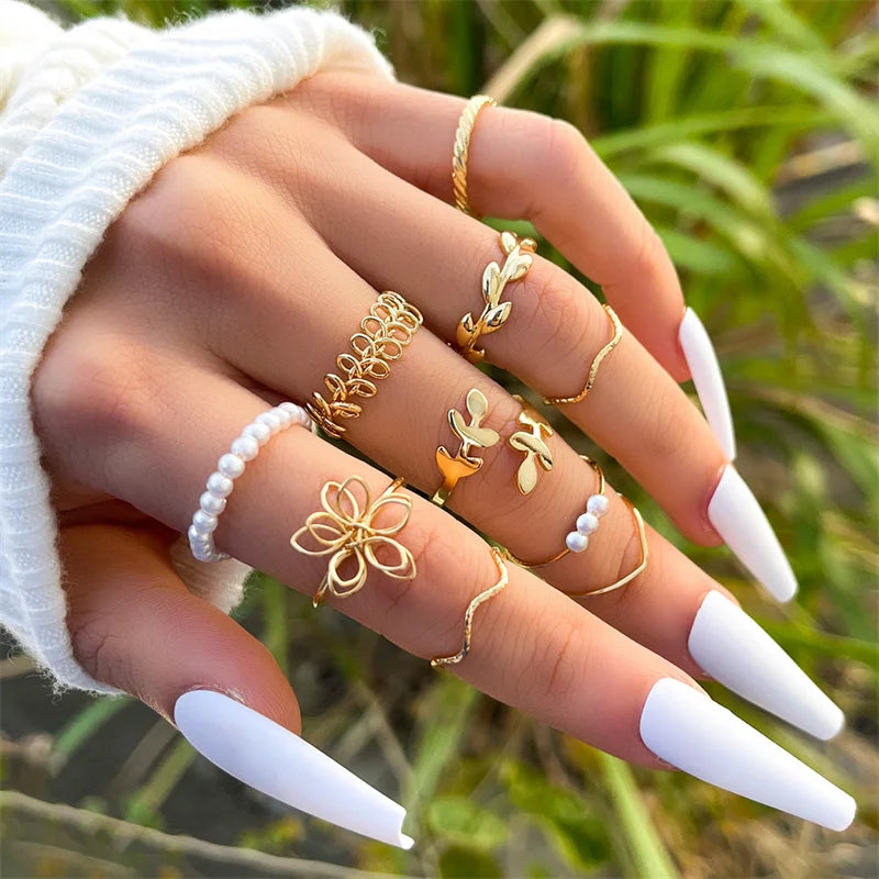 Bohemian Wave &amp; Butterfly Ring Set – Vintage Trendy Jewelry - Oria Jewel