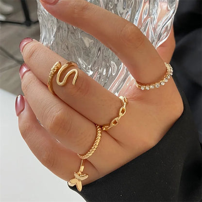 Bohemian Wave &amp; Butterfly Ring Set – Vintage Trendy Jewelry - Oria Jewel