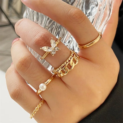 Bohemian Wave &amp; Butterfly Ring Set – Vintage Trendy Jewelry - Oria Jewel