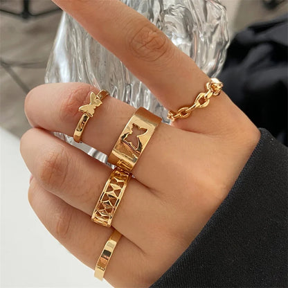 Bohemian Wave &amp; Butterfly Ring Set – Vintage Trendy Jewelry - Oria Jewel