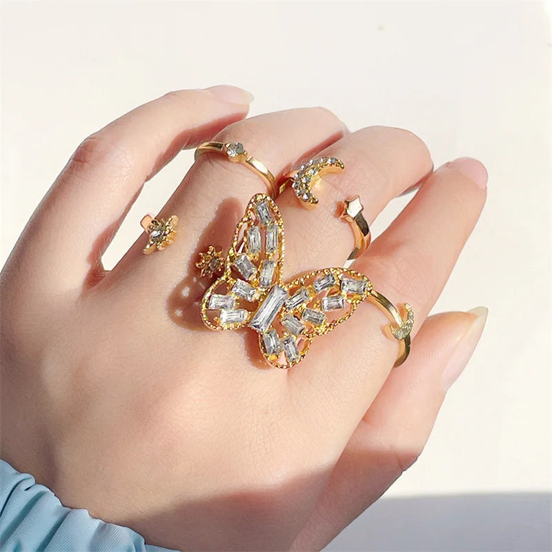 Bohemian Wave &amp; Butterfly Ring Set – Vintage Trendy Jewelry - Oria Jewel