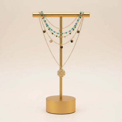 Boho Pendant Necklace Set displayed on a gold jewelry stand — elegant multi-layer design | Oria Jewel