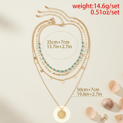 Measurement guide showing the Boho Pendant Necklace Set lengths in centimeters and inches | Oria Jewel
