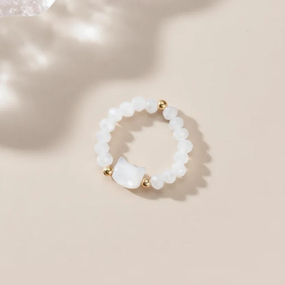 Cat Charm Ring with a white cat face and beads, perfect for cat lovers and stylish accessories | Oria Jewel