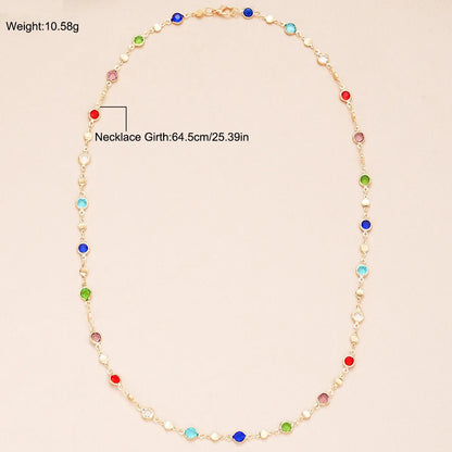 Colorful Crystal Y Necklace with assorted gemstones and gold detailing, measuring 64.5cm/25.39in | Oria Jewel