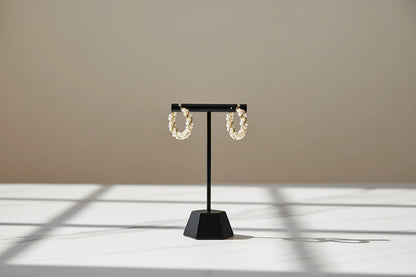 Freshwater Pearl Hoop Earrings on black display stand | OriaJewel