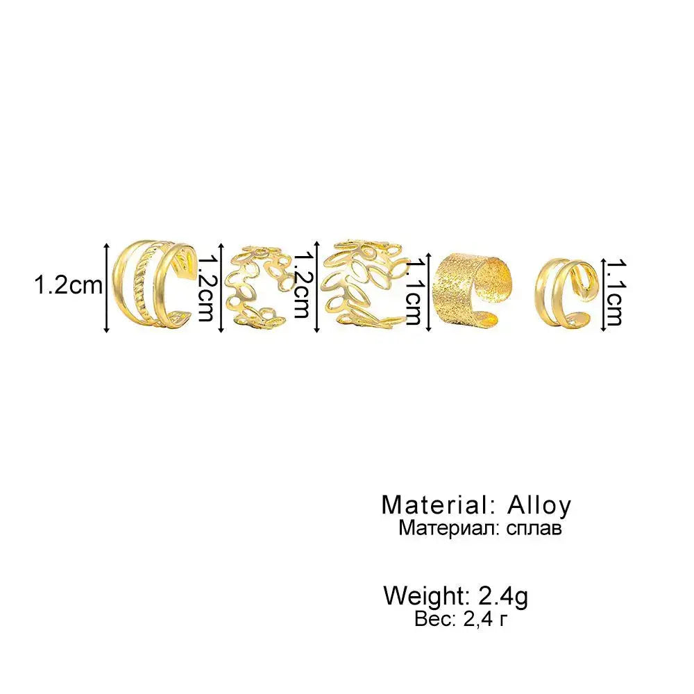 Gold 5-Piece Ear Cuff Set size and material info graphic | OriaJewel