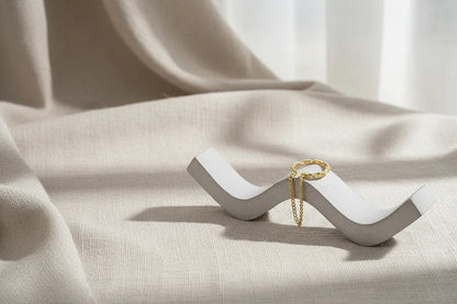 Gold Chain Ear Cuff on white wave stand with dangling chain | OriaJewel