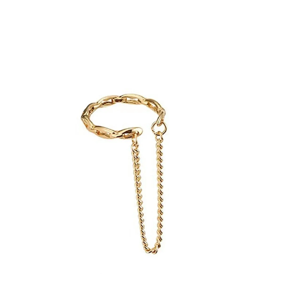 Gold Chain Ear Cuff isolated on white background with double chain dangle | OriaJewel