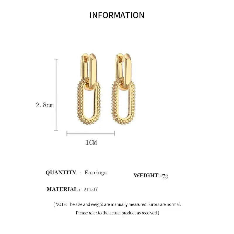 Gold Link Drop Earrings size chart showing 2.8cm length and 1cm width | OriaJewel