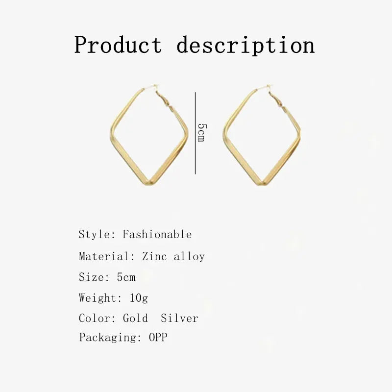 Gold Square Hoop Earrings size and material info graphic (5cm) | OriaJewel