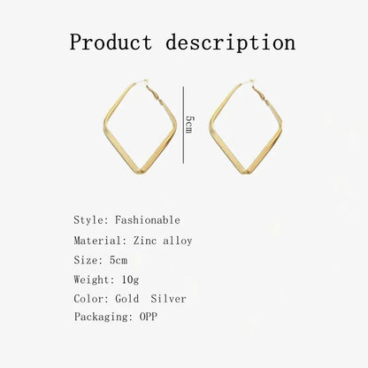 Gold Square Hoop Earrings size and material info graphic (5cm) | OriaJewel