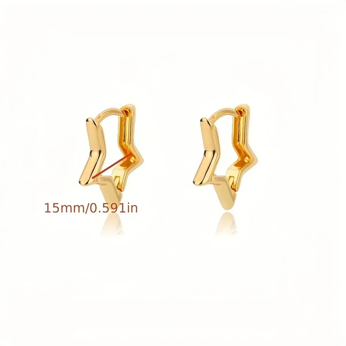 Gold Star Huggie Hoop Earrings size detail on white background 15mm | OriaJewel