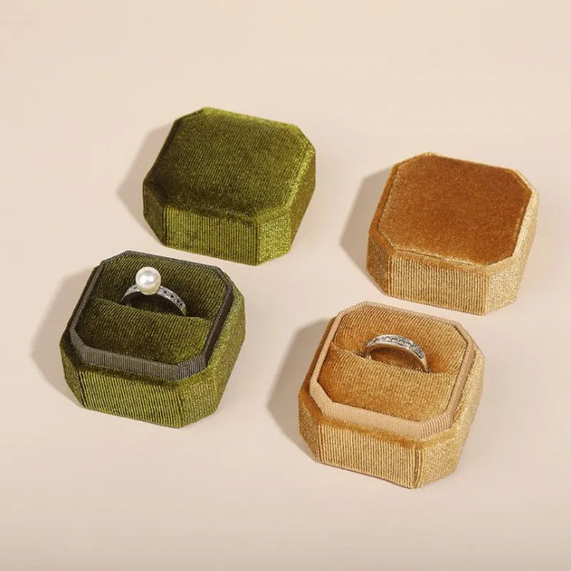 Corduroy Ring box 5x5x4cm Small Size Four Color Spot Hexagon Flannelette Ring Jewelry Box For Wedding &amp;Engagement - Oria Jewel