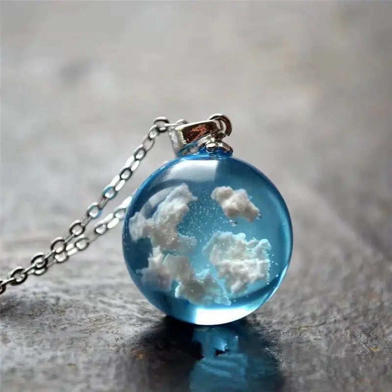 Chic Transparent Resin Rould Ball Moon Pendant Necklace Women Blue Sky White Cloud Chain Necklace Fashion Jewelry Gifts for Girl - Oria Jewel