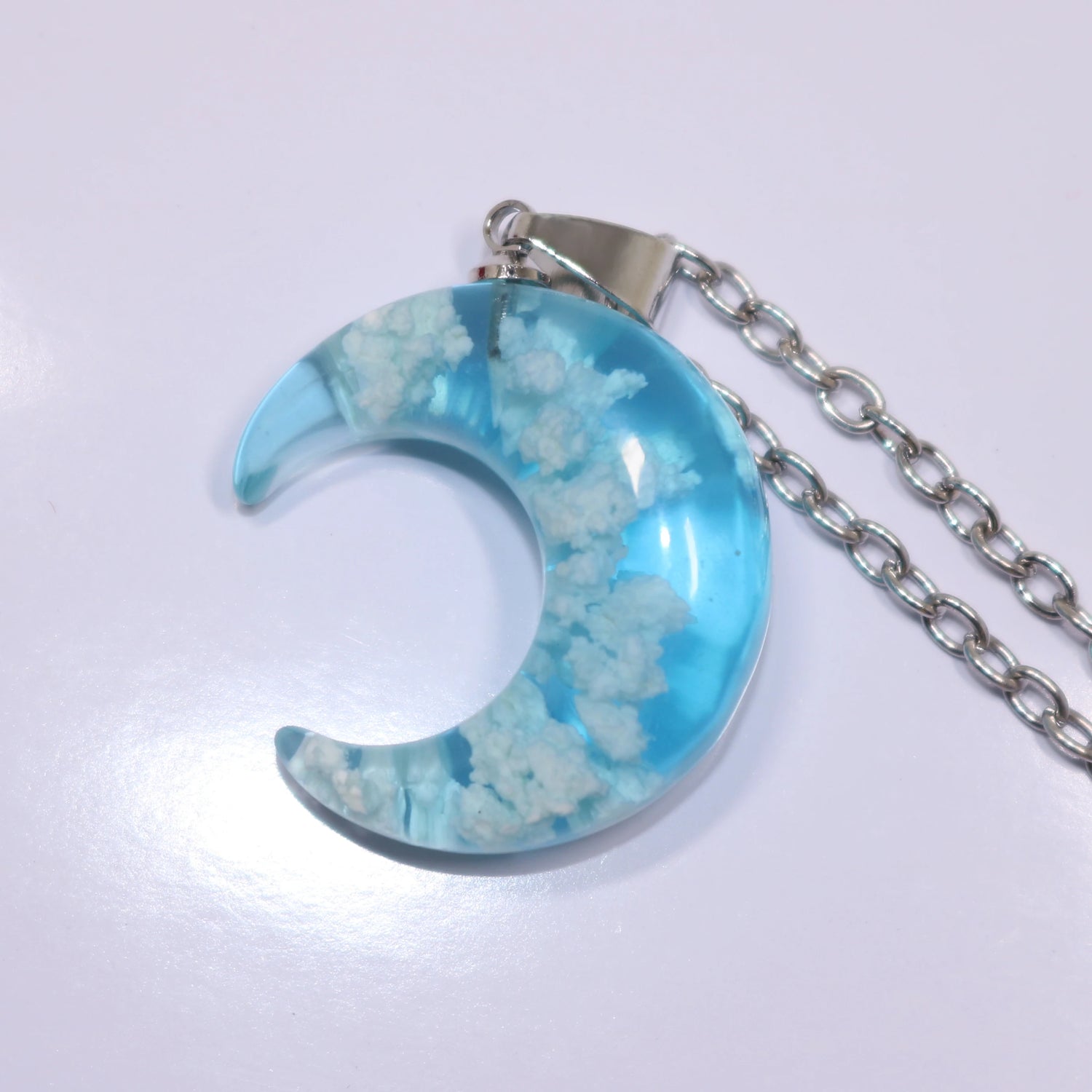 Chic Transparent Resin Rould Ball Moon Pendant Necklace Women Blue Sky White Cloud Chain Necklace Fashion Jewelry Gifts for Girl - Oria Jewel
