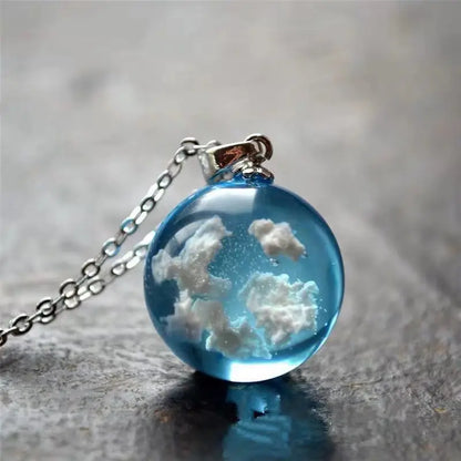 Chic Transparent Resin Rould Ball Moon Pendant Necklace Women Blue Sky White Cloud Chain Necklace Fashion Jewelry Gifts for Girl - Oria Jewel