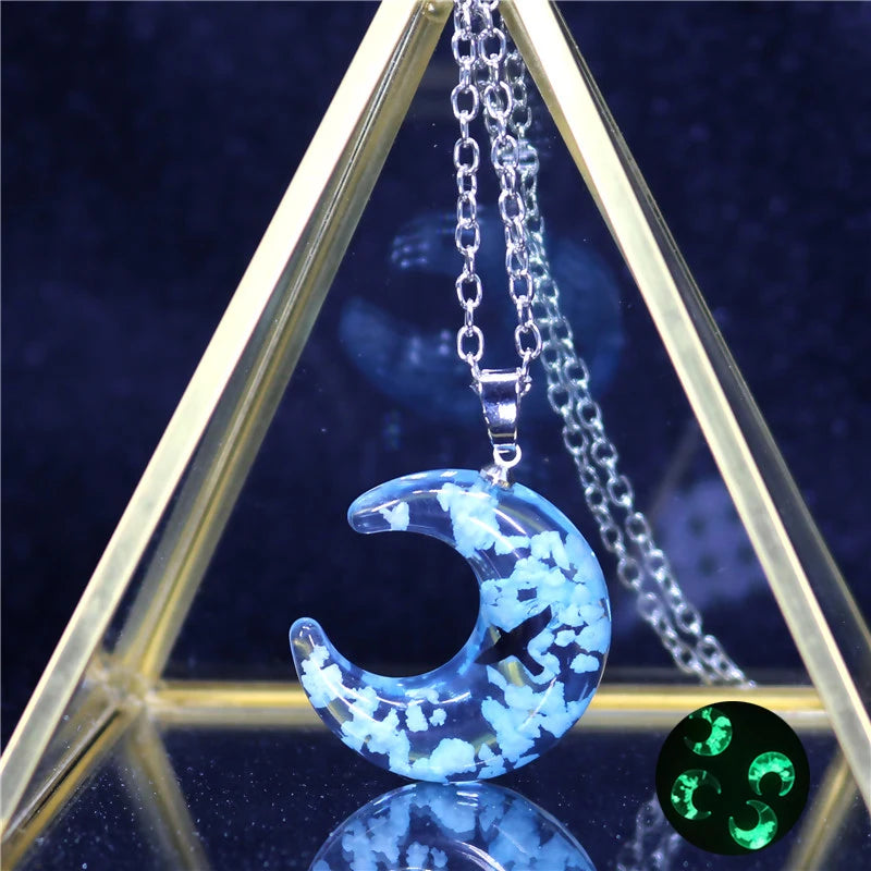 Chic Transparent Resin Rould Ball Moon Pendant Necklace Women Blue Sky White Cloud Chain Necklace Fashion Jewelry Gifts for Girl - Oria Jewel
