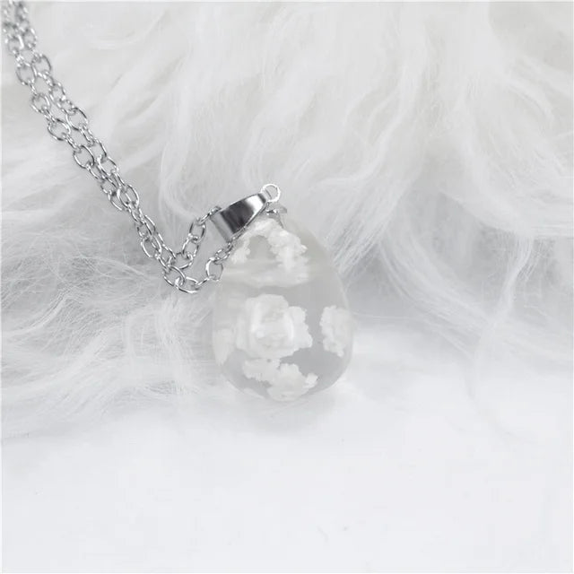 Chic Transparent Resin Rould Ball Moon Pendant Necklace Women Blue Sky White Cloud Chain Necklace Fashion Jewelry Gifts for Girl - Oria Jewel