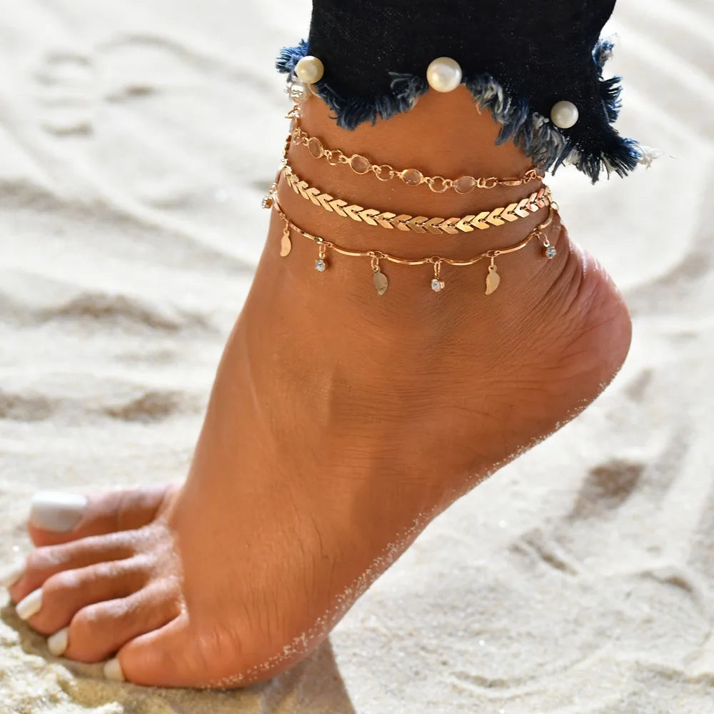 Bohemian Key &amp; Heart Anklet Set – Beach Foot Jewelry - Oria Jewel