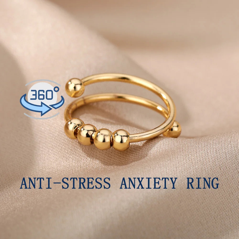 Anxiety Ring Beads Rings For Women Men Stainless Steel Ring Spinner Spiral Simulated Freely Anti Stress Fidget Ring Jewelry - Oria Jewel