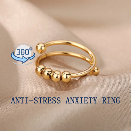Anxiety Ring Beads Rings For Women Men Stainless Steel Ring Spinner Spiral Simulated Freely Anti Stress Fidget Ring Jewelry - Oria Jewel