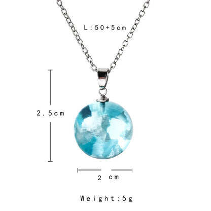 Chic Transparent Resin Rould Ball Moon Pendant Necklace Women Blue Sky White Cloud Chain Necklace Fashion Jewelry Gifts for Girl - Oria Jewel