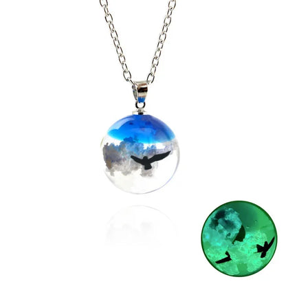 Chic Transparent Resin Rould Ball Moon Pendant Necklace Women Blue Sky White Cloud Chain Necklace Fashion Jewelry Gifts for Girl - Oria Jewel