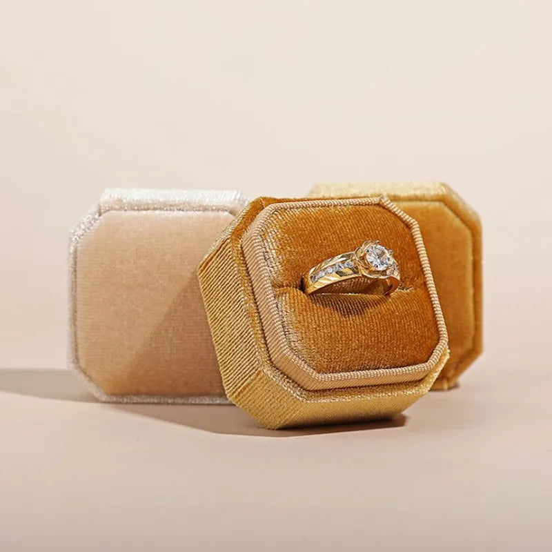 Corduroy Ring box 5x5x4cm Small Size Four Color Spot Hexagon Flannelette Ring Jewelry Box For Wedding &amp;Engagement - Oria Jewel