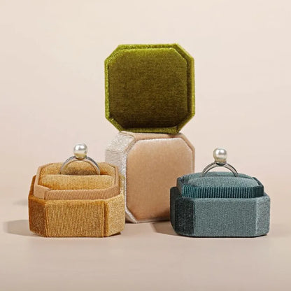 Corduroy Ring box 5x5x4cm Small Size Four Color Spot Hexagon Flannelette Ring Jewelry Box For Wedding &amp;Engagement - Oria Jewel