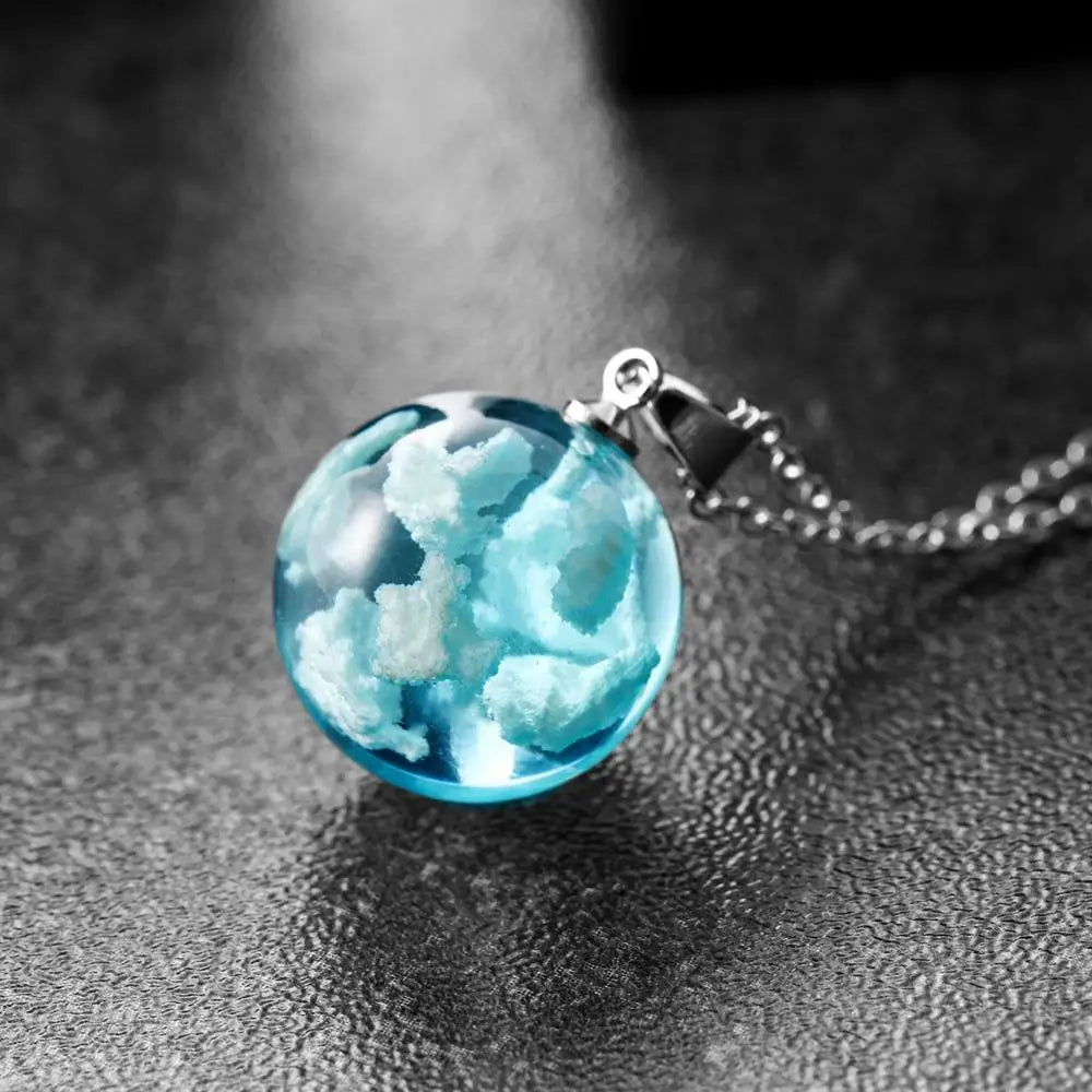 Chic Transparent Resin Rould Ball Moon Pendant Necklace Women Blue Sky White Cloud Chain Necklace Fashion Jewelry Gifts for Girl - Oria Jewel