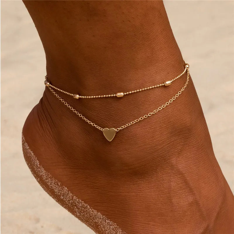 Boho Double Layer Pearl Anklet for Women – Beach Jewelry - Oria Jewel