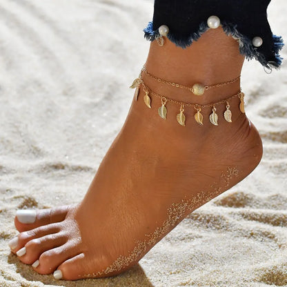 Boho Double Layer Pearl Anklet for Women – Beach Jewelry - Oria Jewel