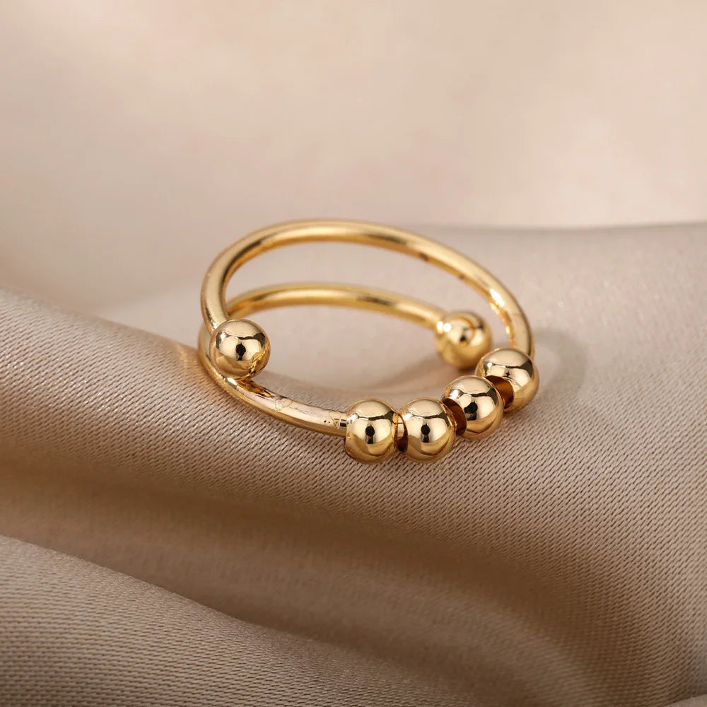 Anxiety Ring Beads Rings For Women Men Stainless Steel Ring Spinner Spiral Simulated Freely Anti Stress Fidget Ring Jewelry - Oria Jewel