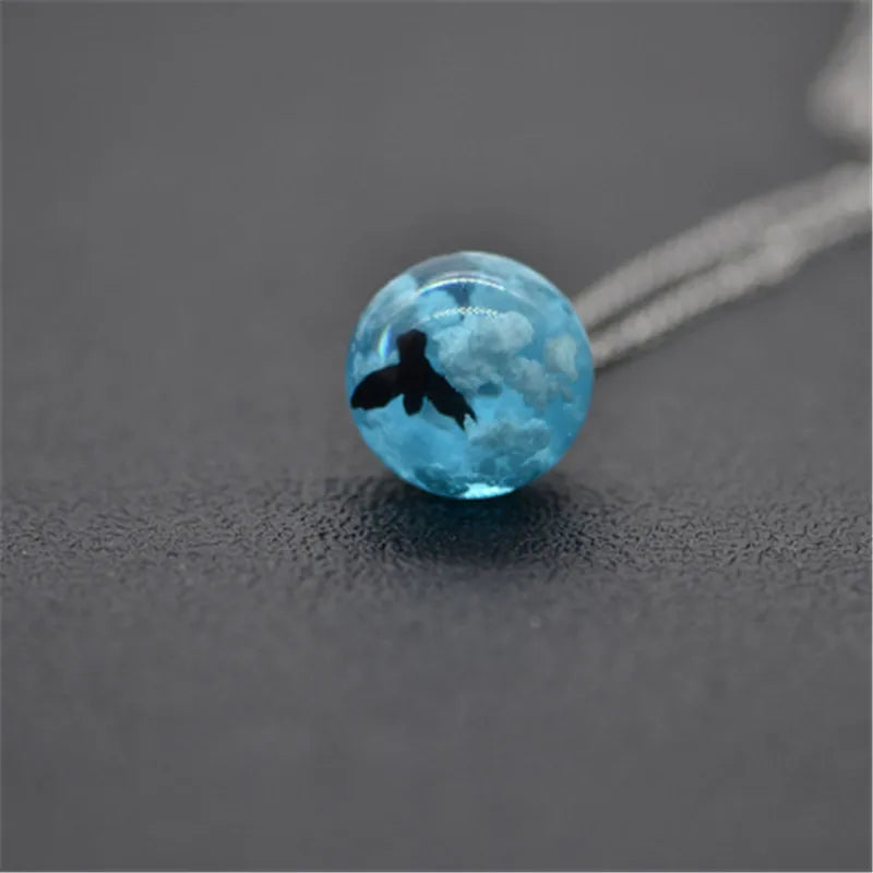 Chic Transparent Resin Rould Ball Moon Pendant Necklace Women Blue Sky White Cloud Chain Necklace Fashion Jewelry Gifts for Girl - Oria Jewel