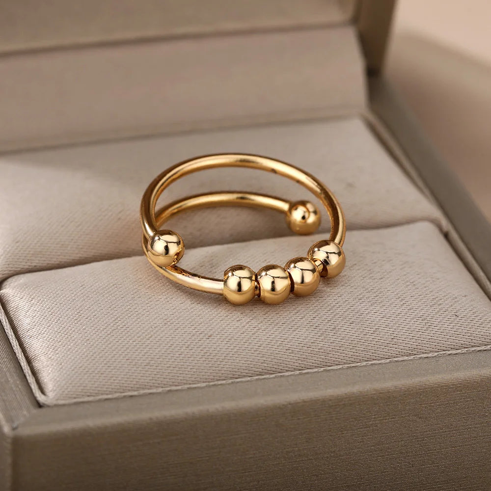 Anxiety Ring Beads Rings For Women Men Stainless Steel Ring Spinner Spiral Simulated Freely Anti Stress Fidget Ring Jewelry - Oria Jewel