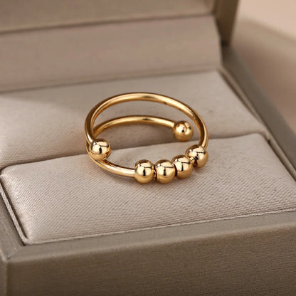Anxiety Ring Beads Rings For Women Men Stainless Steel Ring Spinner Spiral Simulated Freely Anti Stress Fidget Ring Jewelry - Oria Jewel