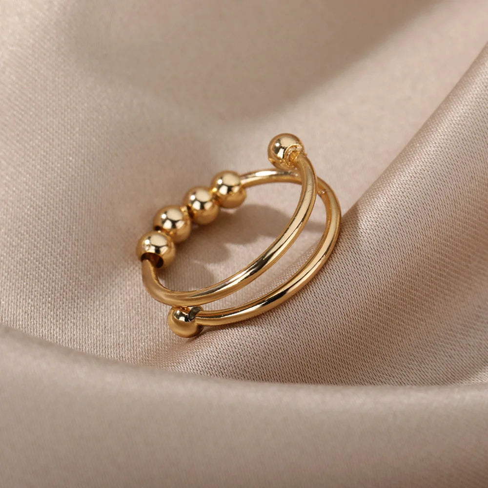 Anxiety Ring Beads Rings For Women Men Stainless Steel Ring Spinner Spiral Simulated Freely Anti Stress Fidget Ring Jewelry - Oria Jewel