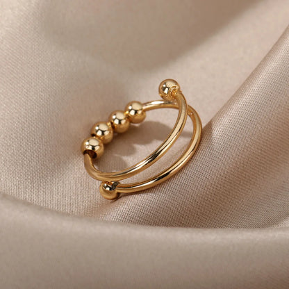 Anxiety Ring Beads Rings For Women Men Stainless Steel Ring Spinner Spiral Simulated Freely Anti Stress Fidget Ring Jewelry - Oria Jewel