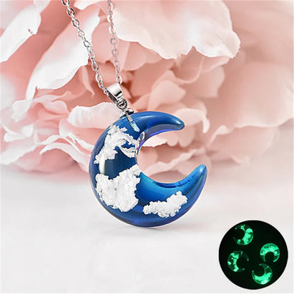 Chic Transparent Resin Rould Ball Moon Pendant Necklace Women Blue Sky White Cloud Chain Necklace Fashion Jewelry Gifts for Girl - Oria Jewel