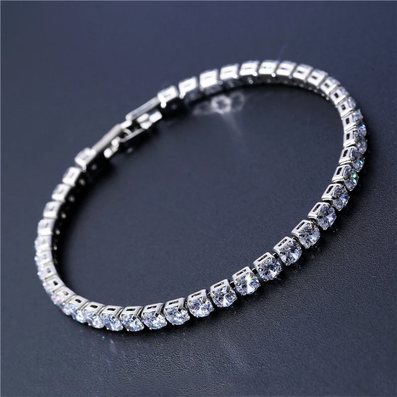 white gold cz bracelet close-up on wrist